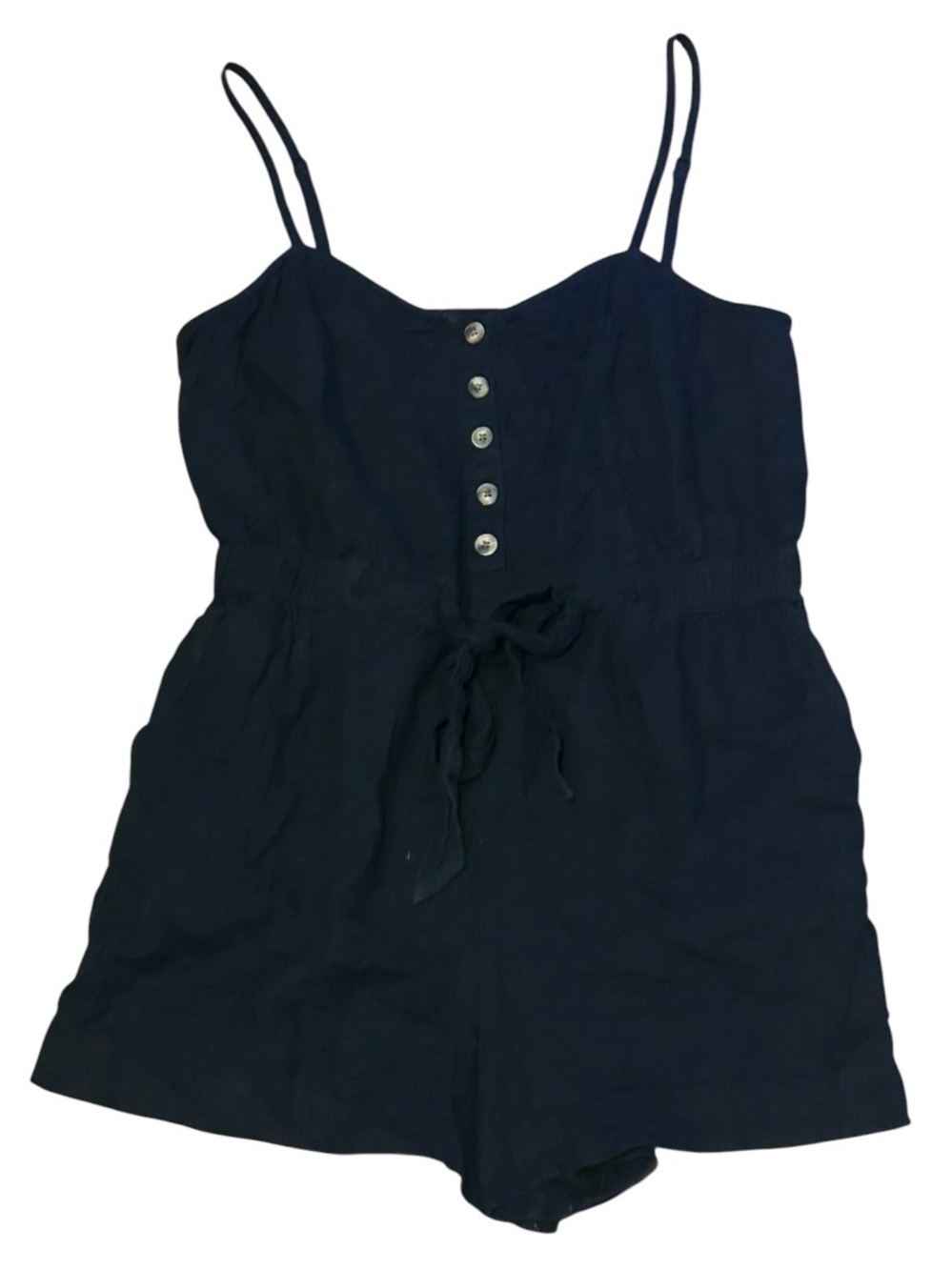 Aerie black linen romper size M